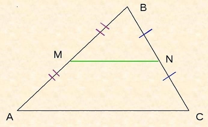 Свойства средней линии прямоугольного треугольника: